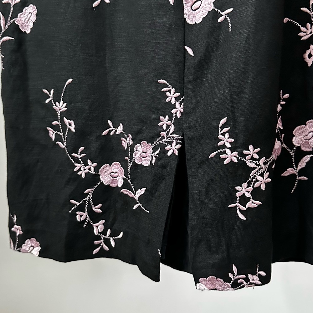 Vintage Black Cocktail Dress Mini Pink Floral Embroidered SIZE- 10 petite - Picture 10 of 11